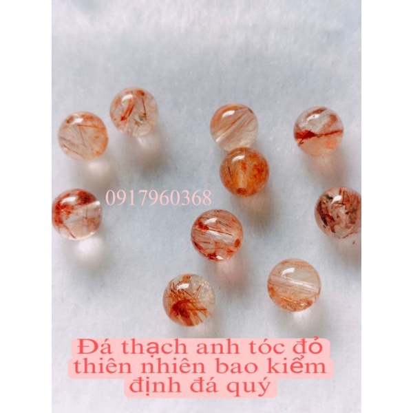 Viên đá tròn agat, quartz tóc đỏ, tóc vàng, tóc xanh xỏ DIY xỏ handmade làm vòng có nhiều màu