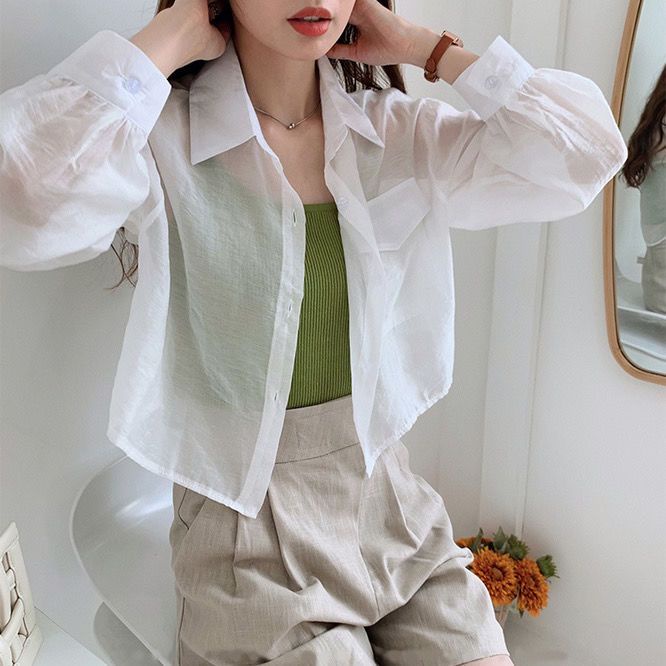 Áo Khoác Chống Nắng Tay Dài Dáng Ngắn Rộng Vải Voan Mỏng Thời Trang Mùa Hè Phong Cách Hàn Quốc Cho Nữ 2MP5