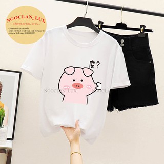 Áo thun,áo phông in hình con lợn tay lỡ vừa dáng rộng free size lt067