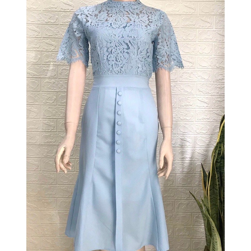 ĐẦM XANH XANH PHỐI REN THÂN TRÊN, THÂN DƯỚI PHỐI NÚT BỌC, SANG TRỌNG, QUÝ PHÁI (SIZE M)