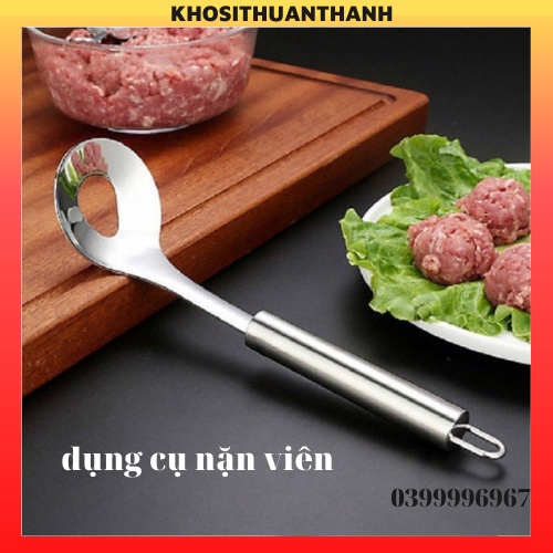 Thìa nặn thịt viên, làm mộc, Nĩa nặn mộc bằng thép 304 không rỉ dày dặn có móc siêu tiện lợi (khosithuanthanh)