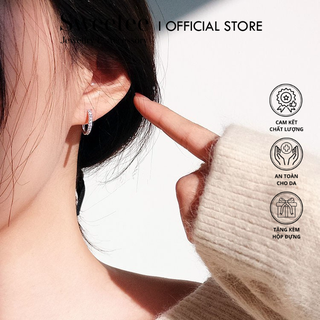 Khuyên Tai Bạc 925 Sweetee BlackFigure Earring, Bông Tai Bạc 925 Đính Đá Lấp lLánh Dạng Vòng E001 - Giá 1 Chiếc