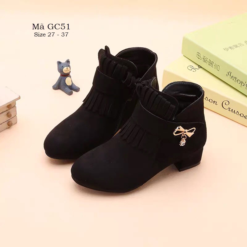 Bốt cao gót cho bé gái 3 - 12 tuổi da lộn màu đen thời trang phong cách Hàn Quốc GC51