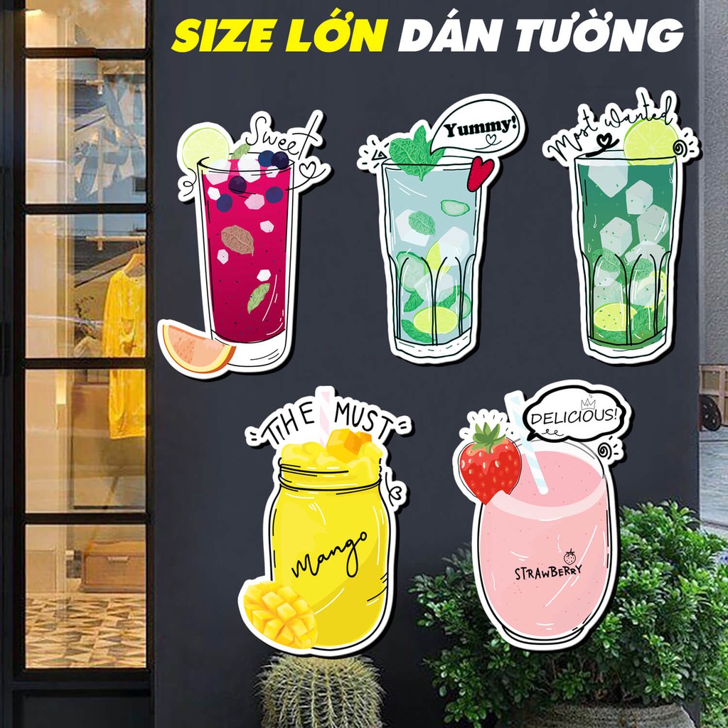 Sticker hình dán ly nước 𝑭𝒓𝒆𝒆𝒔𝒉𝒊𝒑 decal trang trí decor quán cà phê, trà sữa, quán ăn, quán nước.. decal dán tường,tủ.