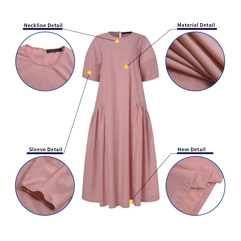 ZANZEA Đầm Tay Lỡ Cổ Tròn Dáng Dài Phong Cách Hàn quốc Thời Trang Nữ | BigBuy360 - bigbuy360.vn
