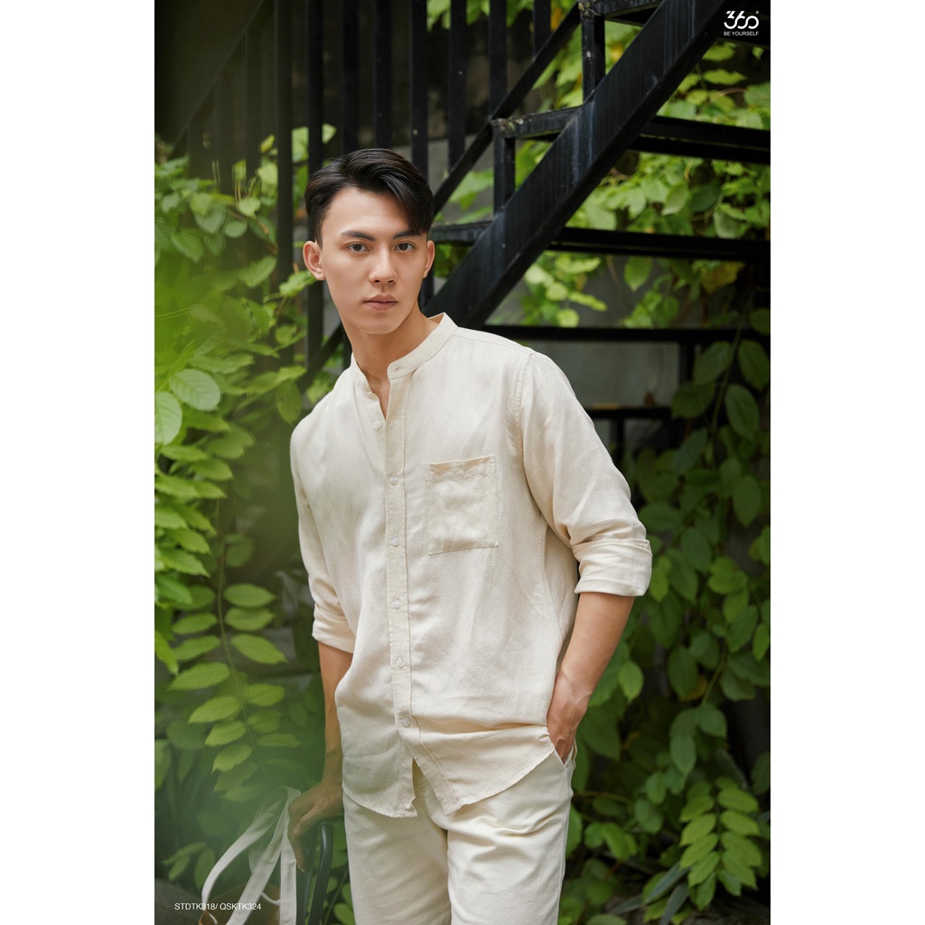Áo sơ mi dài tay cổ tàu thương hiệu 360 Boutique chất liệu linen -STDTK318