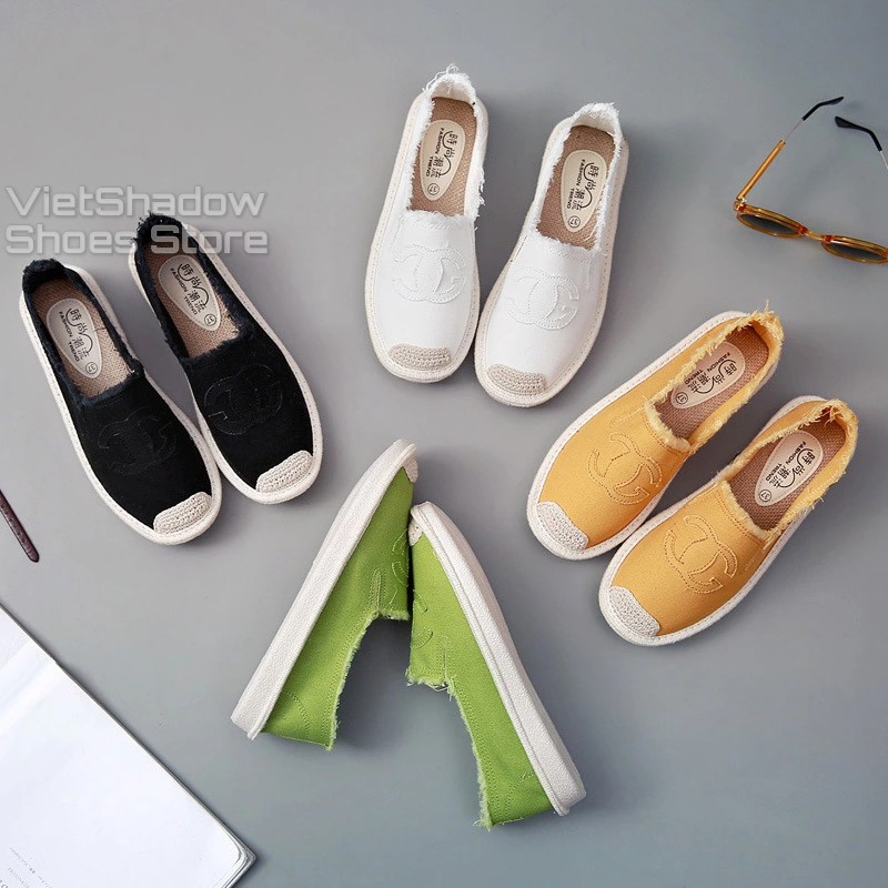 Slip on cói - Giày lười vải nữ cao cấp - Vải thô màu đen, trắng, vàng và xanh - Mã SP 310