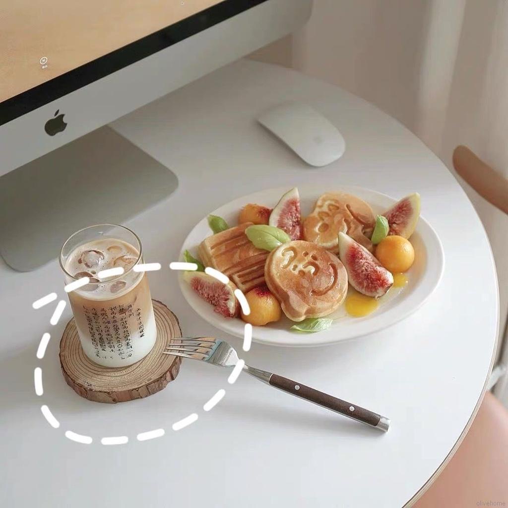 Miếng lót ly bằng gỗ thông cách nhiệt vẽ tay đơn giản phong cách Hàn Quốc