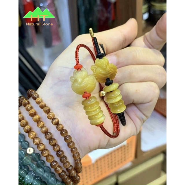 Vòng đeo tay dây cáp hồ ly mix đồng điếu đá mắt hô vàng tâm