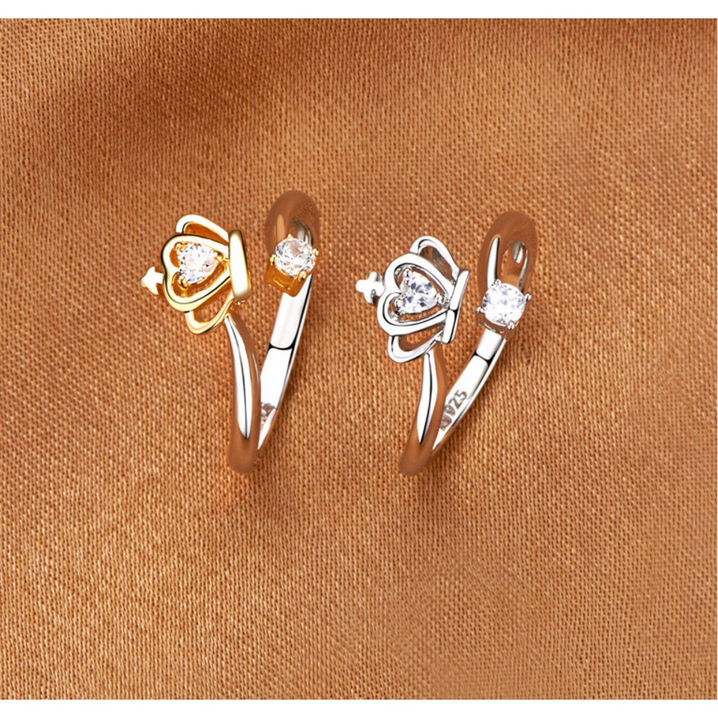 Nhẫn bạc 925 hình trái tim mạ vàng đính đá