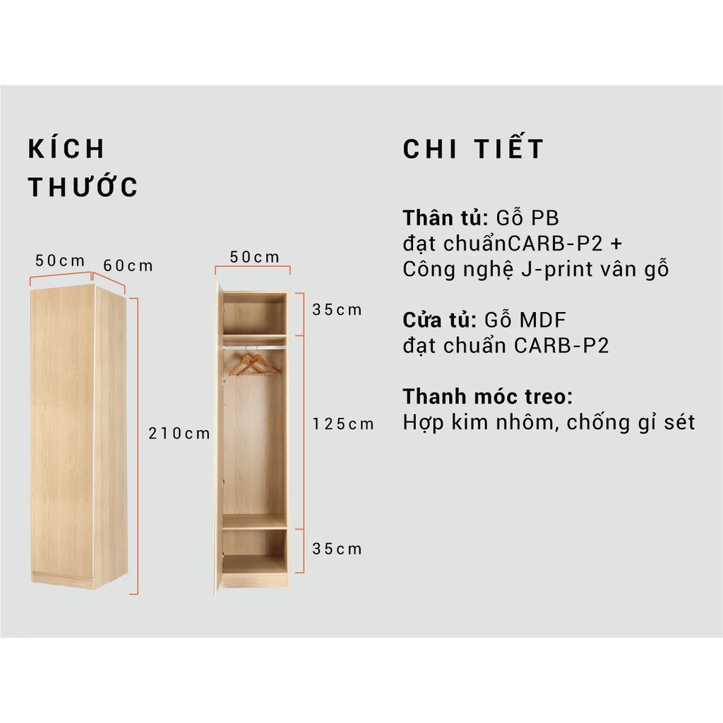 Tủ Quần Áo Gỗ Thanh Treo MOHO VIENNA 201