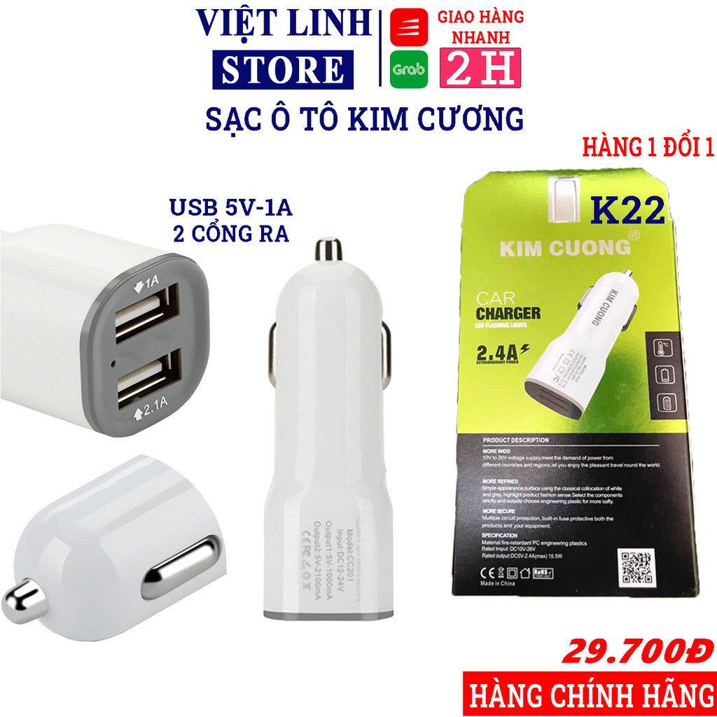 Tẩu sạc nhanh ô tô chính hãng kim cương K22, 2 cổng ,sạc nhanh - Việt Linh Store