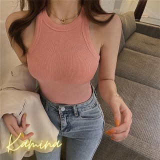 Áo croptop áo không tay Kamina chất cotton, áo ba lỗ cộc tay kiểu ôm vải co giãn lên dáng xinh lung linh BL6