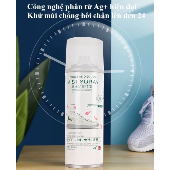 Chai xịt khử mùi giày, xịt thơm giày, xịt lạnh giảm nhiệt, công nghệ ION AG+ chống khuẩn