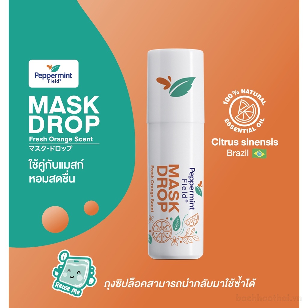 Dầu khủ mùi khẩu trang thông mũi Peppermint Field Mask Drop Fresh Orange Scent Thái Lan