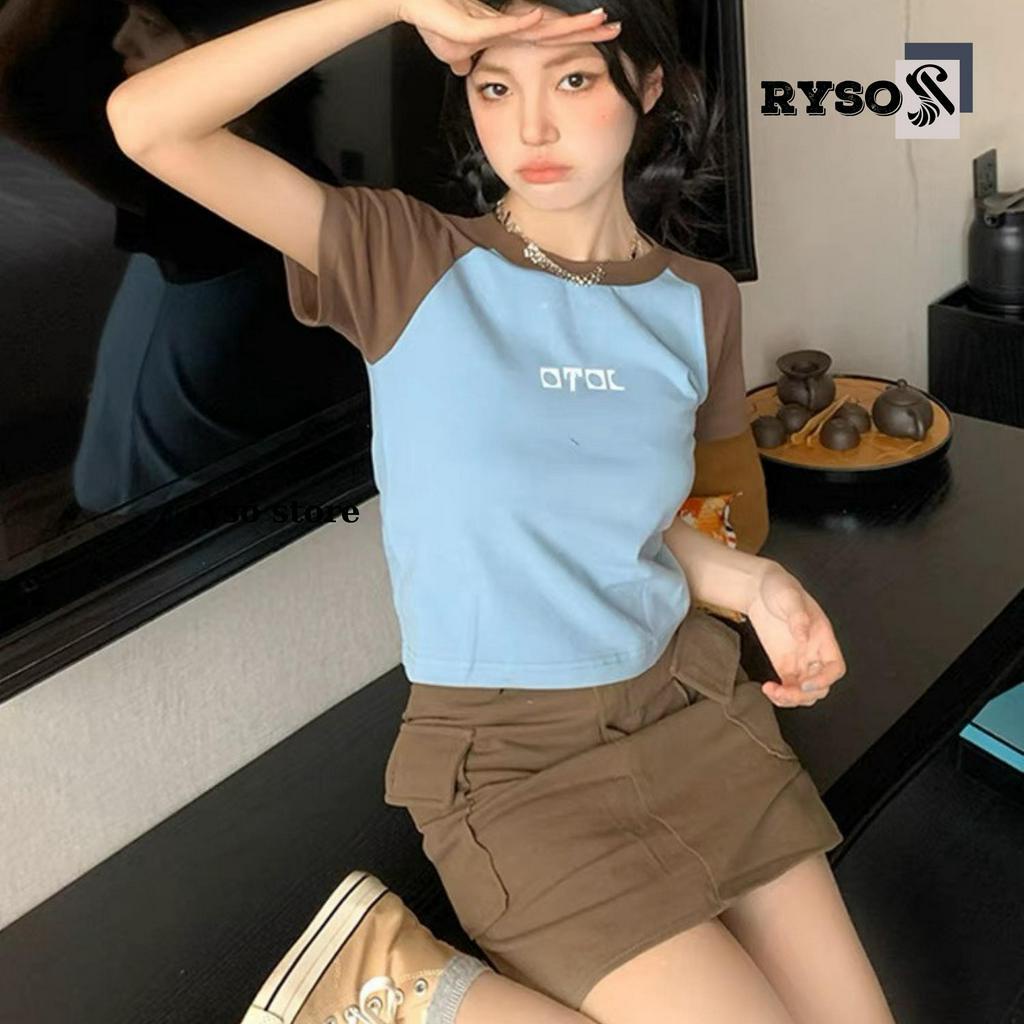 Áo Baby Tee Chất Cotton Co Giãn ,Áo Thun Form Fit Phối Tay Ryso