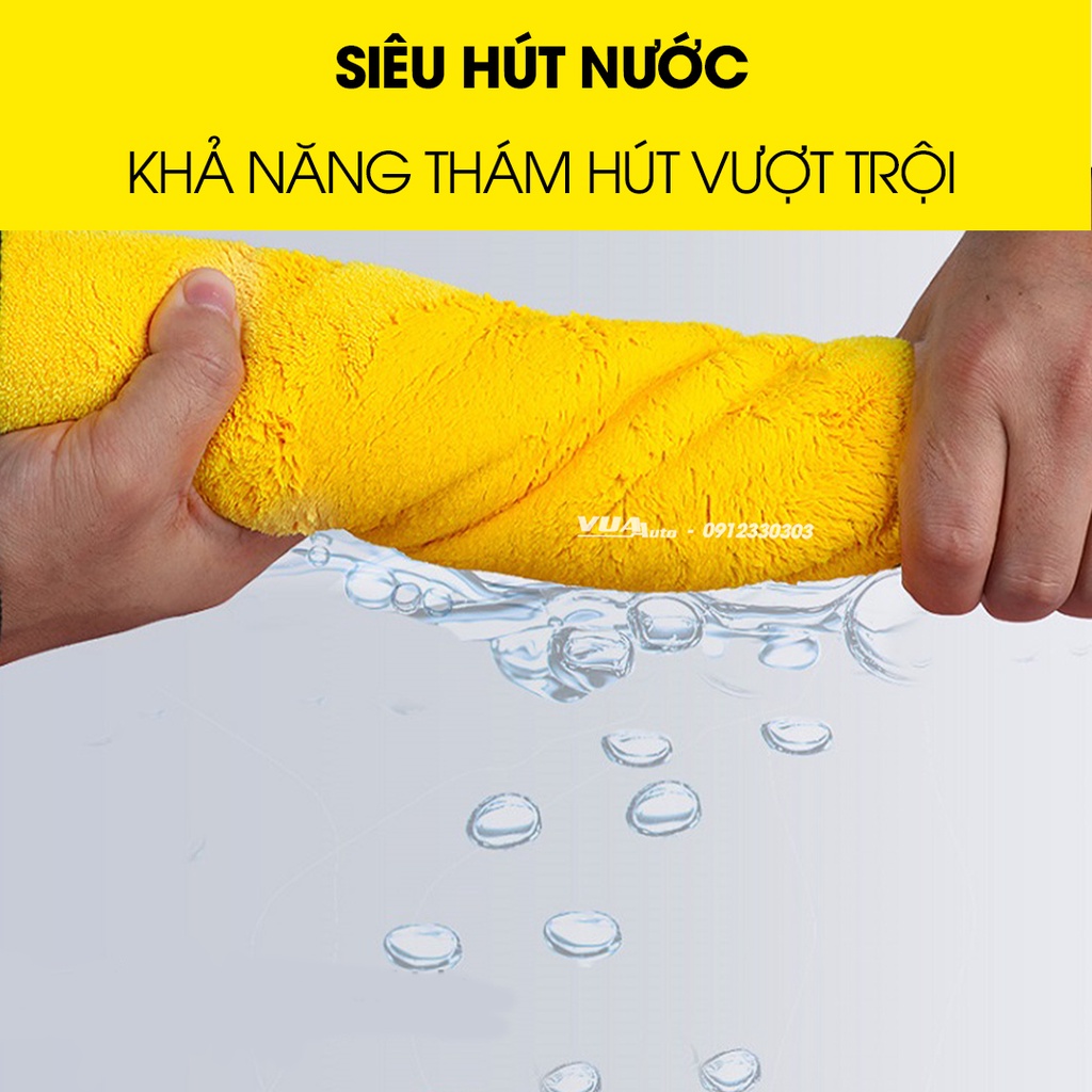 Khăn lau xe ô tô microfiber chuyên dụng lau rửa xe đa năng 2 mặt vàng xám siêu thấm dày dặn không đổ lông VuaAuto