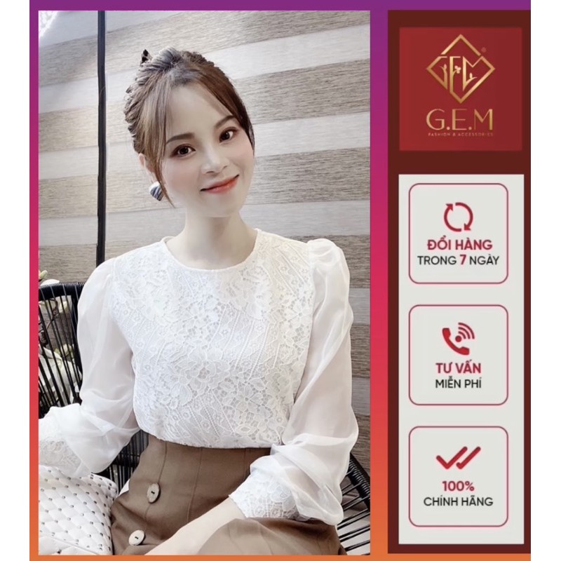 [BÁN BUÔN&amp;LẺ] Áo công sở nữ G64 kiểu pha ren trắng - kết hợp với chân váy hay quần tây đều hợp thời trang GEM.VN