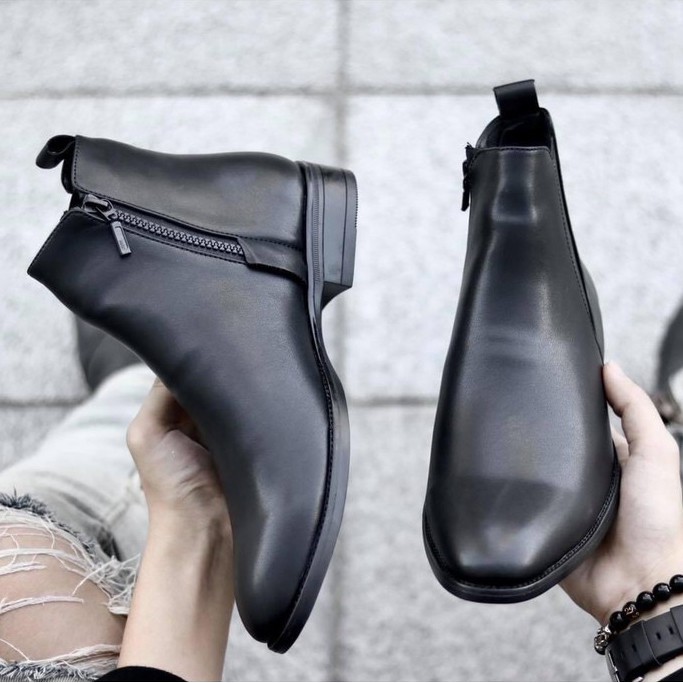 Chelsea Boots khóa - Giày Chelsea Boots da bò - Giày cao cổ nam tăng chiều cao, zip boots khóa dễ sử dụng đế cao su đúc