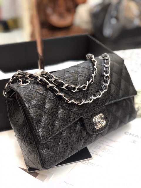 Túi classic super da hạt size 26cm màu đen