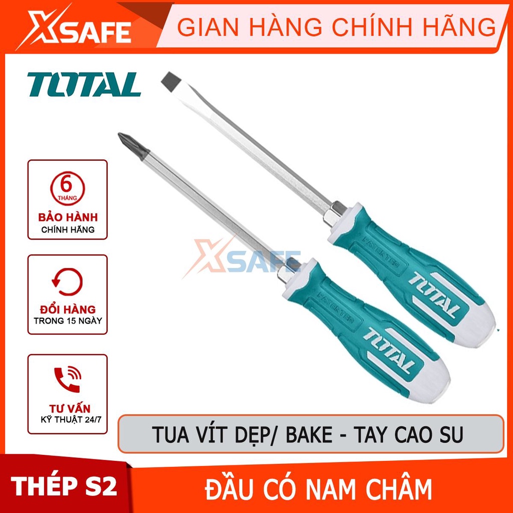 Bộ 2 tua vít đóng xuyên TOTAL THGSS2206, tô vít chất liệu thép công nghiệp S2 đầu lục giác, tay cầm bọc nhựa, cao su