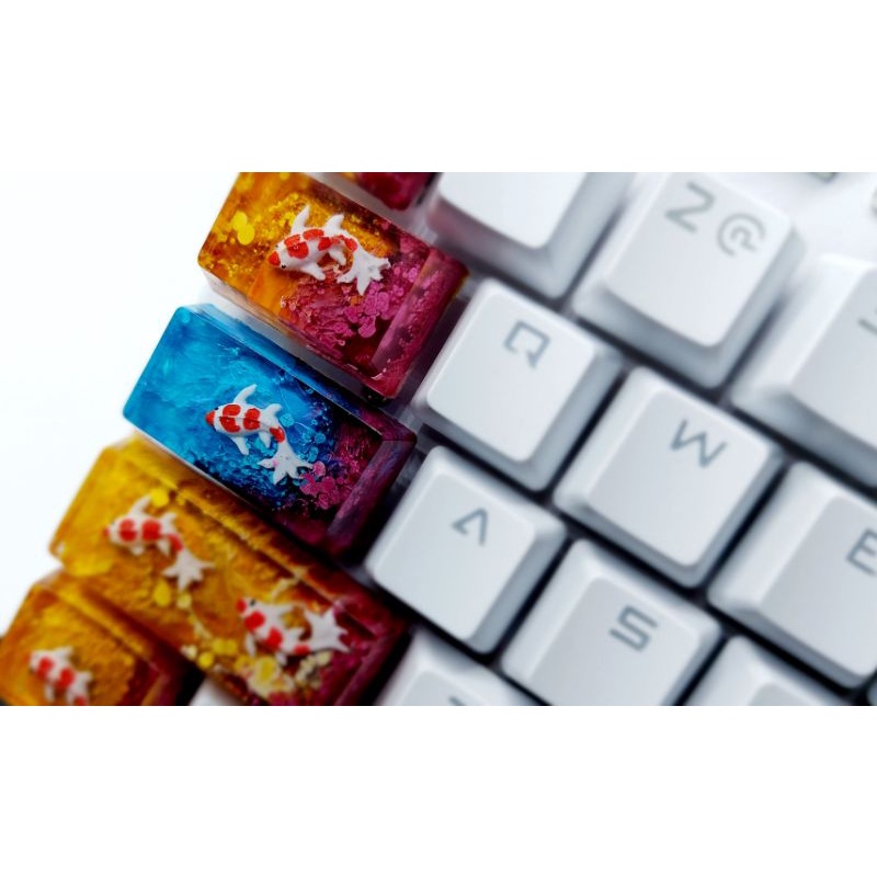 Keycap cá koi Capslock 1.75u OEM tone xanh tím than trang trí bàn phím cơ