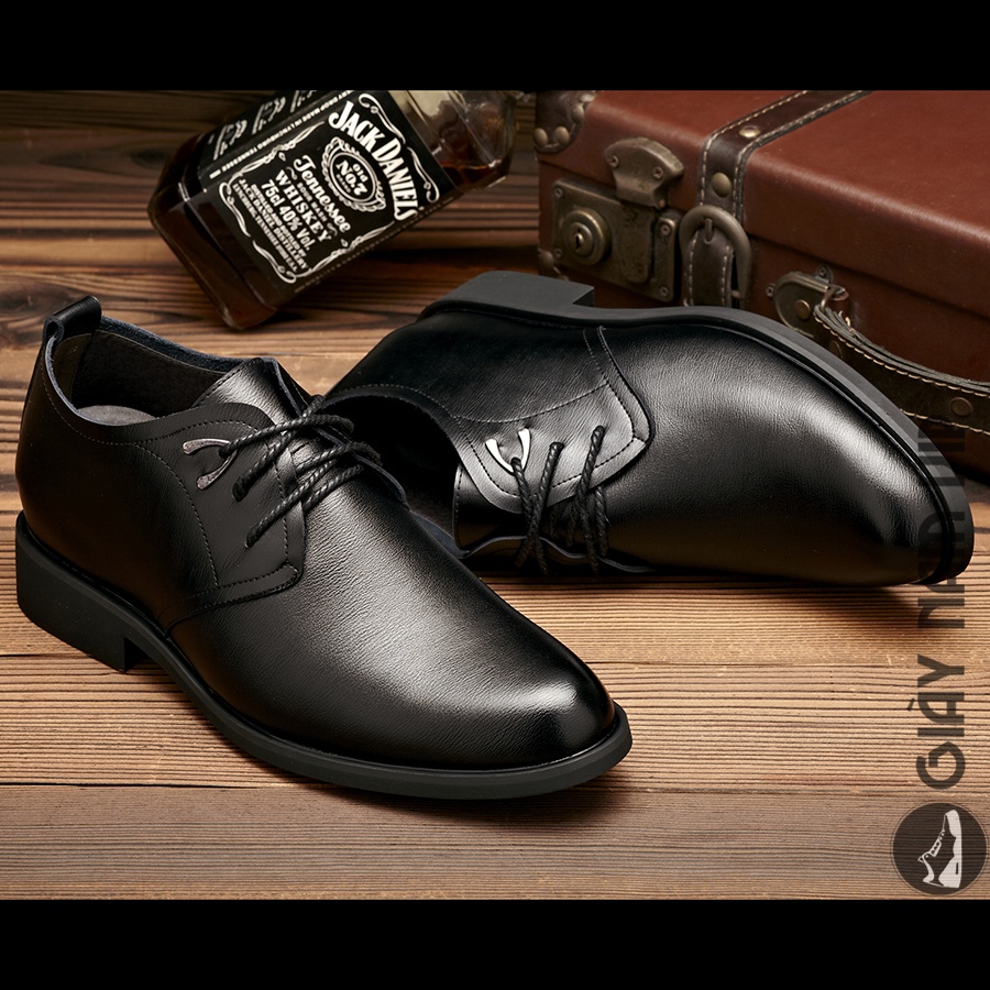 Giày Da Nam Công Sở Da Bò Cao Cấp KAIWINGS Giày Tăng Chiều Cao Nam Đen Buộc Dây GD36