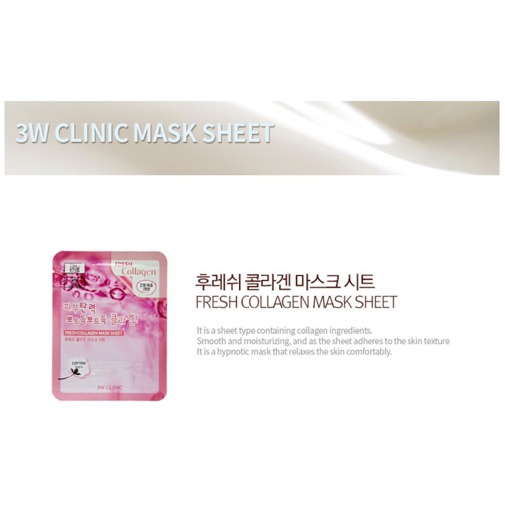 Mặt Nạ Tái Tạo Da Từ Collagen 3w Clinic Fresh Collagen Mask Sheet 23ml