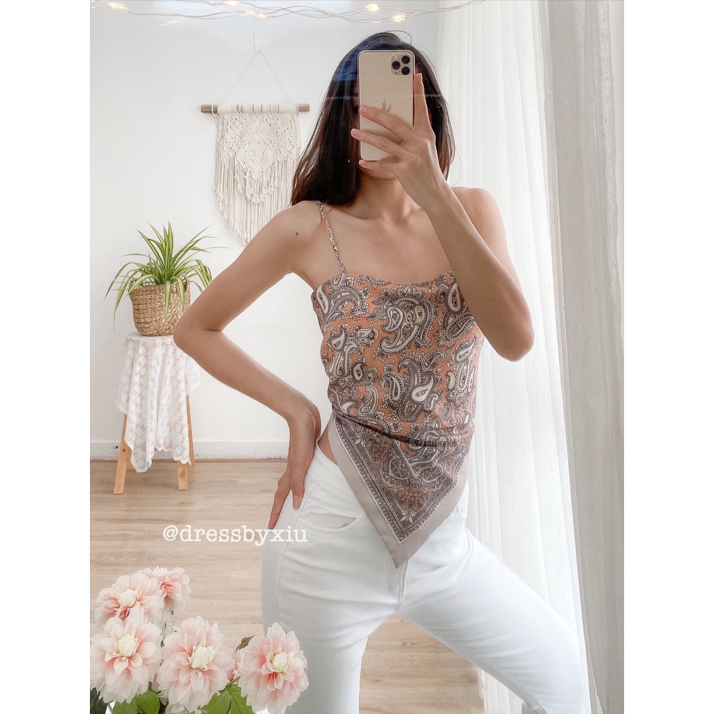 HÀNG CÓ SẴN - Áo Yếm Lụa Cột Dây Hoạ Tiết Thổ Cẩm [ ẢNH THẬT CHỦ SHOP CHỤP ]