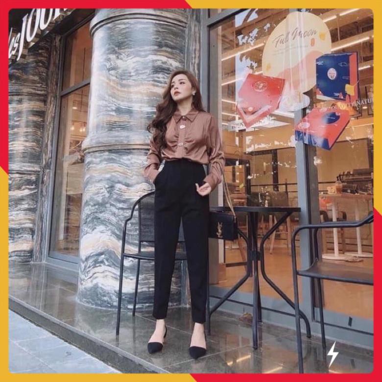 Quần tây công sở khuy vải 1 ly [HÀNG VNXK] - Quần tây nữ baggy chất tuyết mưa dễ phối đồ siêu tôn dáng | BigBuy360 - bigbuy360.vn