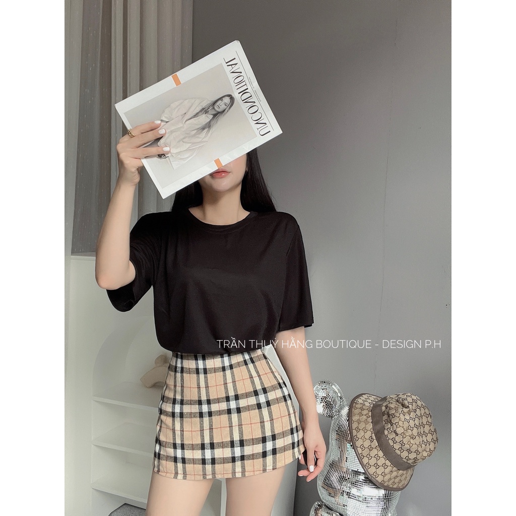 Set áo thun mix chân váy kẻ siêu hot