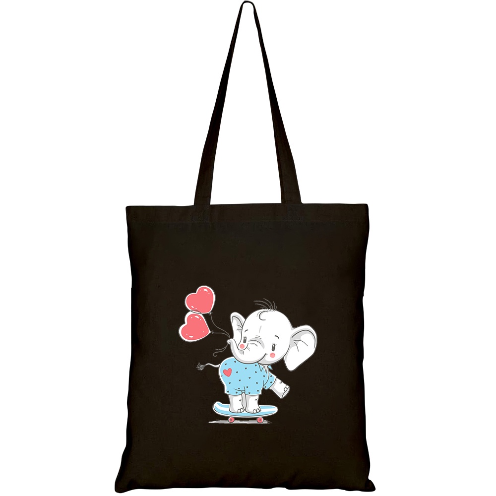 Túi vải tote canvas HTFashion in hình voi thả tim HT282