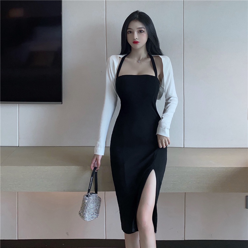 Summer New Fashion Split Dress Women's Sexy Off Shoulder Slim Dress