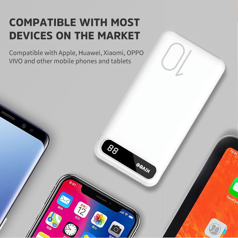 Pin dự phòng KIVEE 10000mAh Màn hình kỹ thuật số LED siêu mỏng Mini Super Thin Sạc nhanh cho Iphone / VIVO / OPPO / Xiaomi / Huawei / Samsung (PT18P)