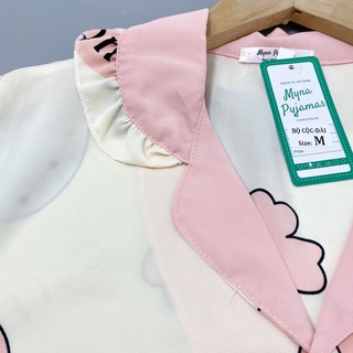 Bộ Pijama Cộc Dài Lụa Mango Cổ Bèo Dành Cho Bé Gái