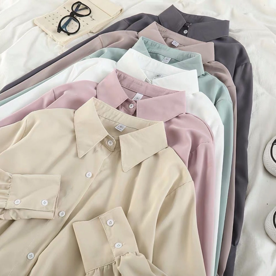 Áo Sơ Mi Dáng Rộng Màu Trơn Phong Cách Retro Cho Nữ Plus Size