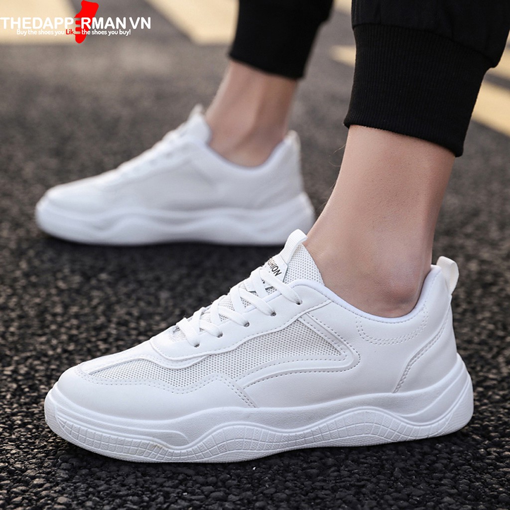 Giày sneaker nam thể thao THEDAPPERMAN CS02 chất liệu da, đế cao su nhiệt dẻo, êm chân, chống trơn trượt, màu trắng