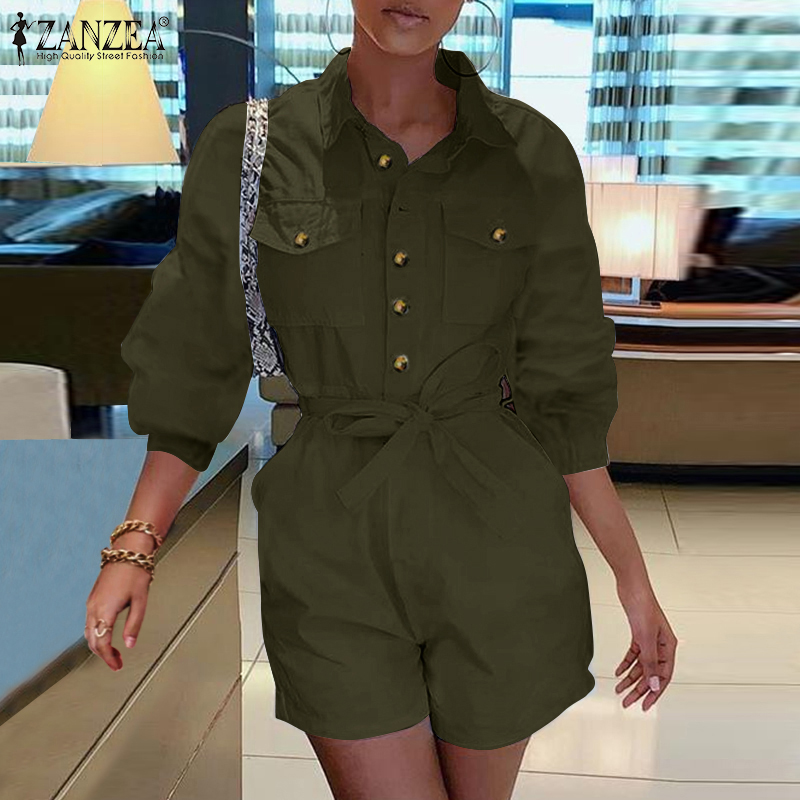 Jumpsuit Nữ ZANZEA Cổ Bẻ Tay Dài Cổ Tay Bo Chun Thời Trang Thường Ngày | BigBuy360 - bigbuy360.vn