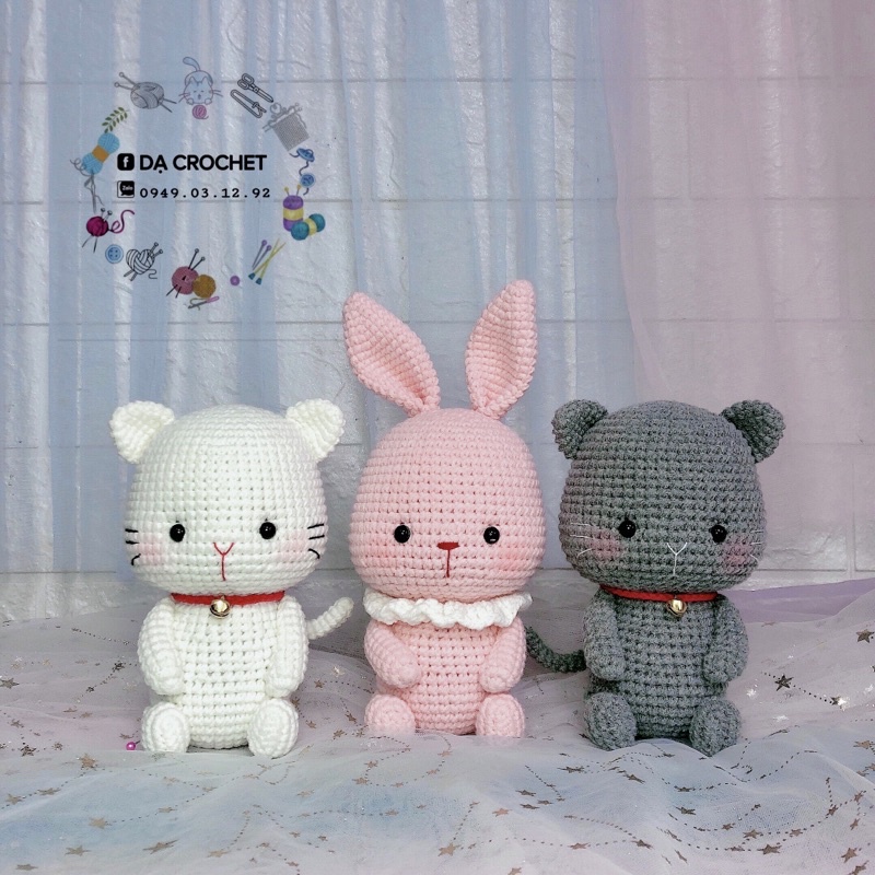 Thỏ Và Mèo Nhồi Bông Bằng Len - Thú Bông Handmade Đan Móc Thủ Công Bằng Tay