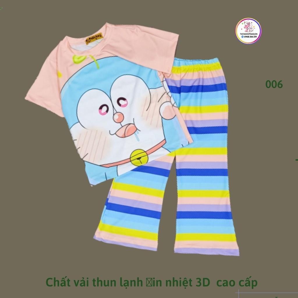 20 đến 40kg - Bộ bé gái tay ngắn quần dài ống loe cầu vồng hit hot vải thun lạnh in 3D 006
