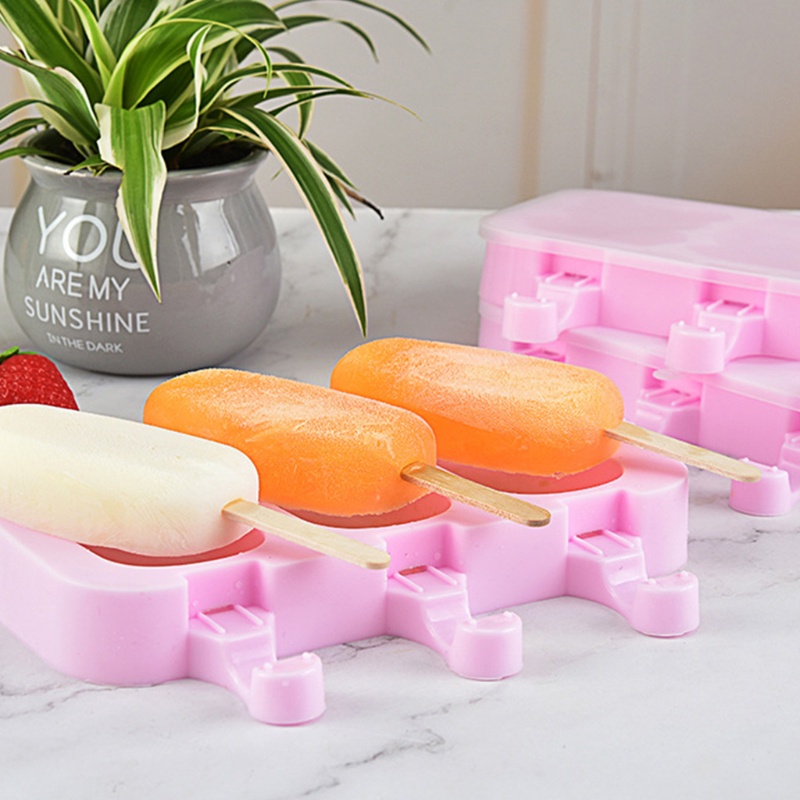 Set 2 Khuôn Silicone Làm Kem / Bánh Tráng Miệng DIY Sáng Tạo Có Nắp Đậy