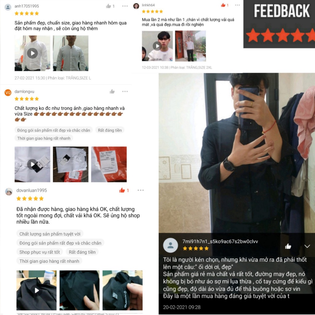 Áo Sơ Mi Nam Dài Tay Cổ Tàu Dáng Ôm Body Hàn Quốc Vải Mịn Mát, Ao so mi nam Cổ Trụ Không Nhăn_BUN STORE