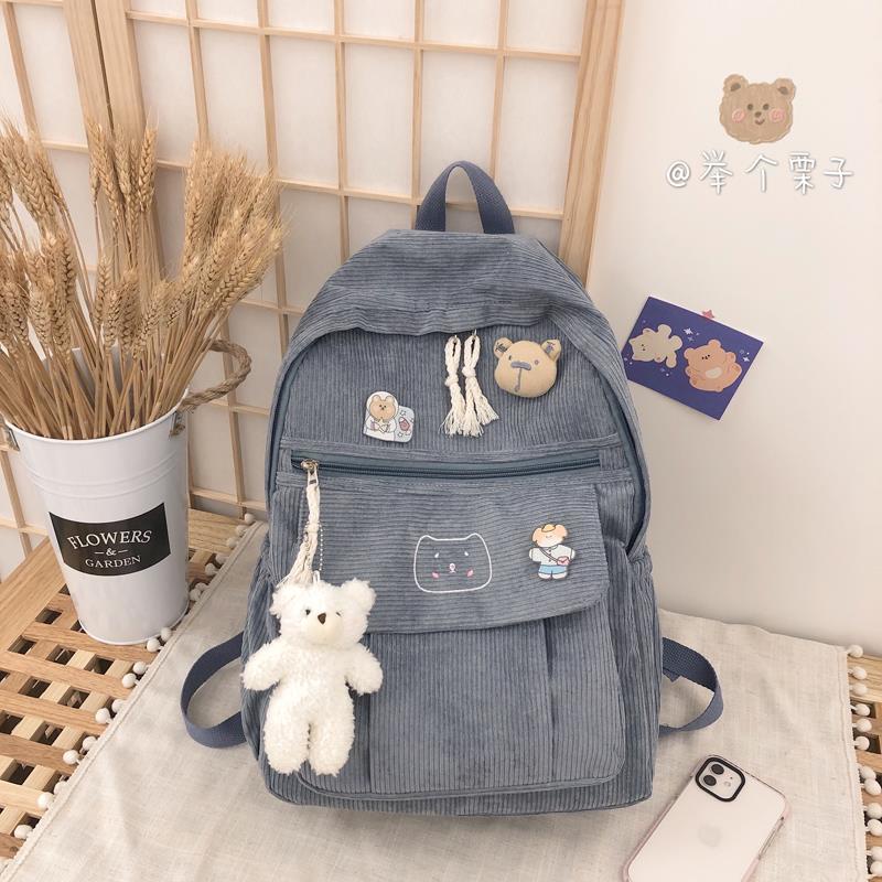 Schoolbag female Korean version ulzzang high school student corduroy corduroy backpack cute backpack