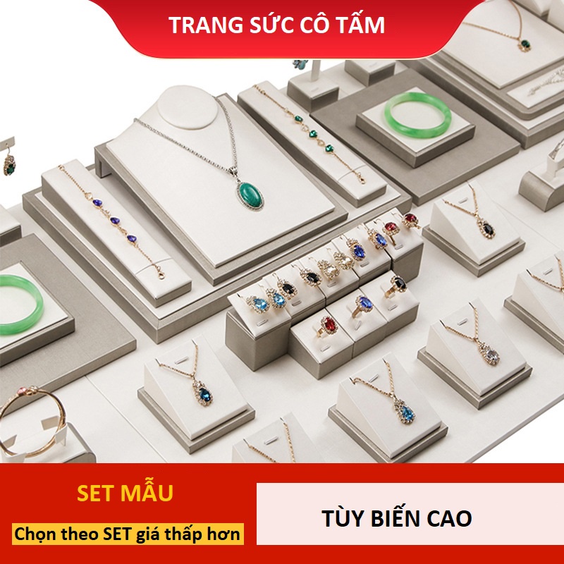 [D1CB] Bộ giá gỗ bọc da sần trưng bày trang sức lai trim chụp mẫu ảnh 3D rất đẹp 1-20 mẫu