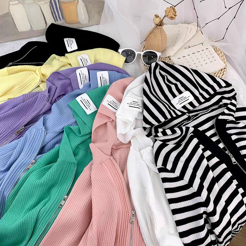 Áo khoác len dây kéo có mũ trùm đầu