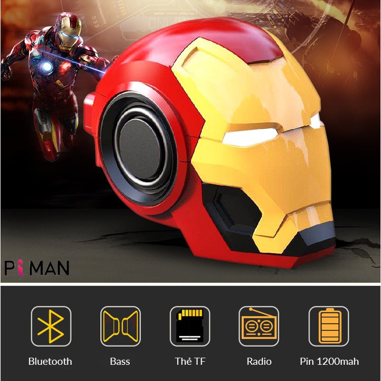 Loa Bluetooth Mini Ironman Piman Không Dây Xách Tay Nghe Nhạc Trong Mắt Có Đèn LED Siêu Đẹp Có Hỗ Trợ Cồng AUX P111
