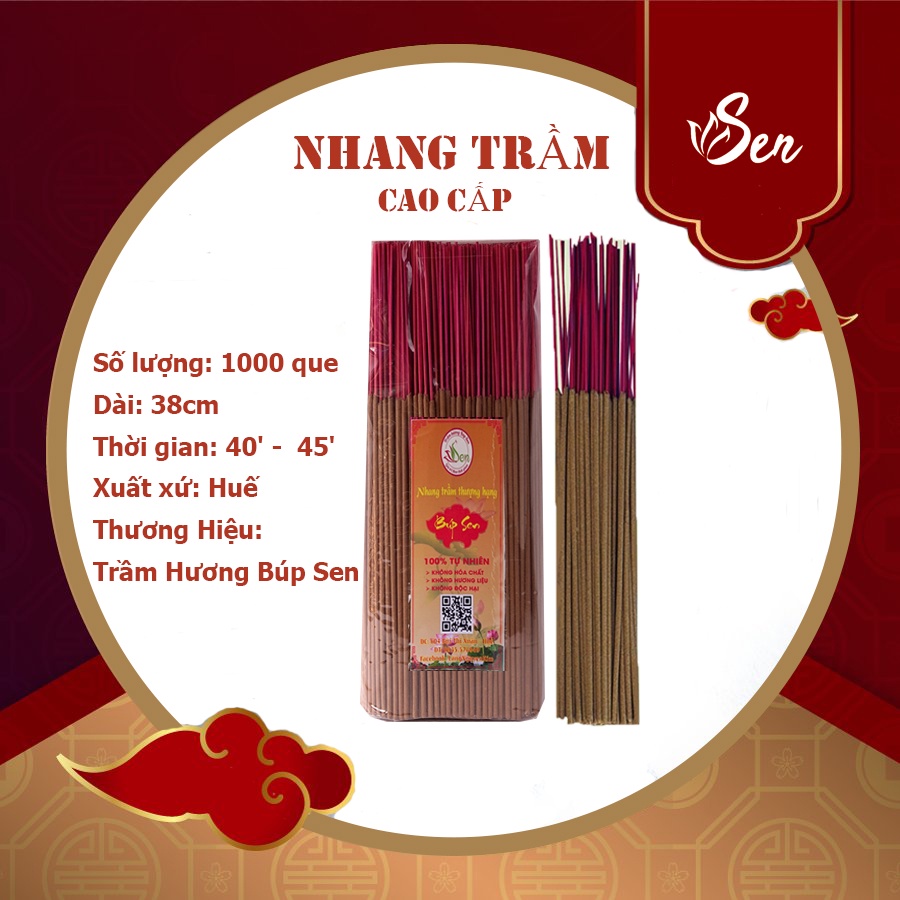 phẩm Hương Nhang Trầm Sạch CAO CẤP 38cm 1000 cây - Nhang Trầm Sạch Búp Sen 11