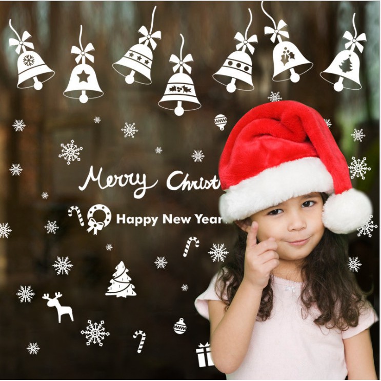 Decal trang trí Rèm dây treo Chuông trắng Noel