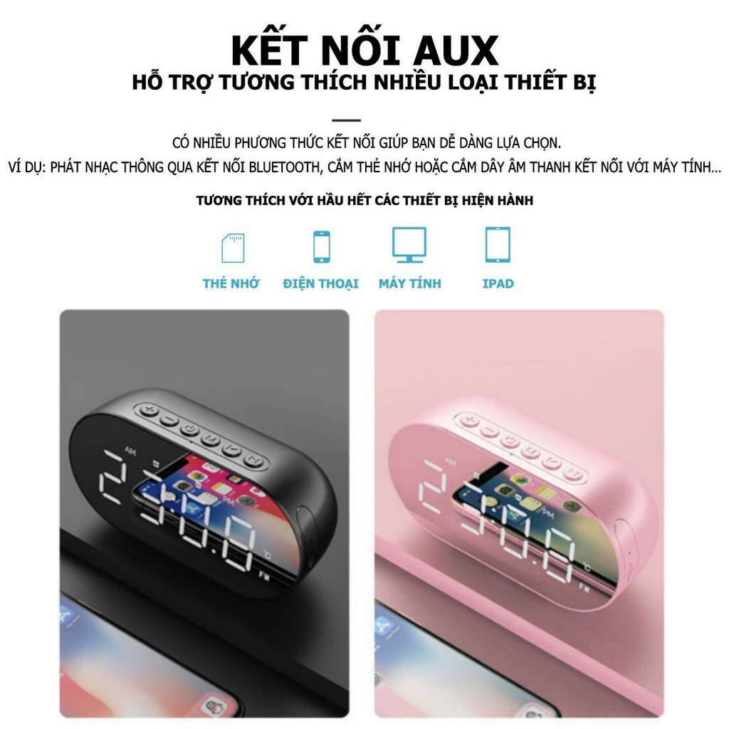 [Mã ELHACE giảm 4% đơn 300K] Loa bluetooth không dây mini kiêm đồng hồ báo thức GrownTech K10 màn hình tráng gương