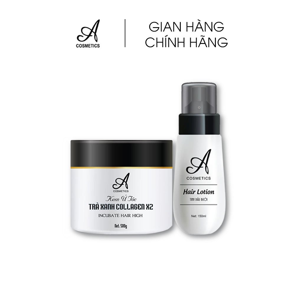 Bộ SP phục hồi tóc hư tổn, giảm rụng tóc Acosmetics gồm  Ủ tóc trà xanh 500g + Tinh dầu bưởi 150ml